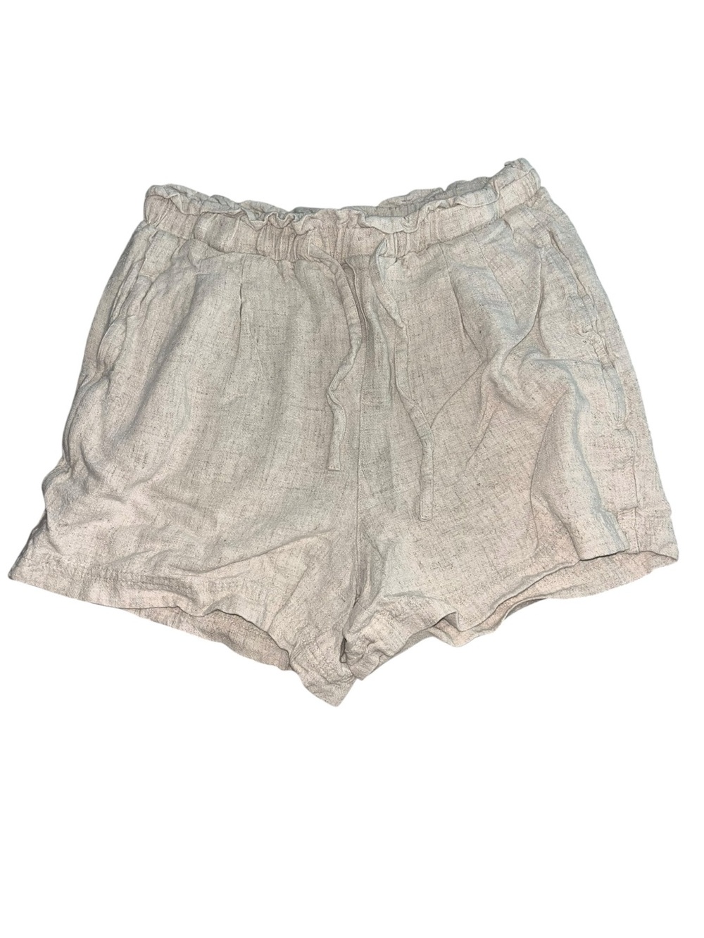 Very J Women’s Small Beige Paperbag Waist Shorts Tie Belt Linen Look